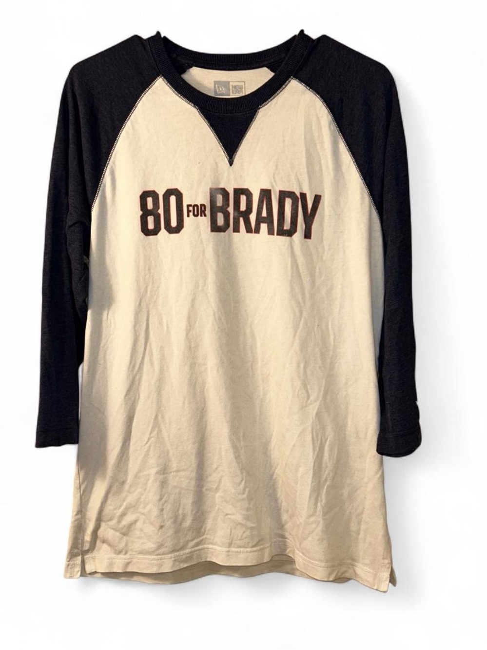New Era Black and Cream '80 FOR BRADY' Raglan Long Sleeve Shirt